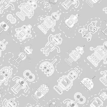 Seamless pattern with cute robots Illustrazione stock