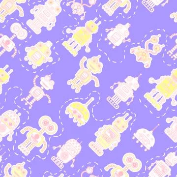 Seamless pattern with cute robots Illustrazione stock