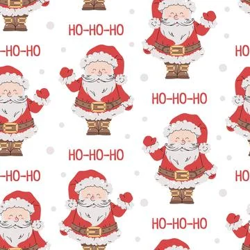 Seamless pattern with cute Santa Claus. Vector holiday texture in flat style. Stock Illustration