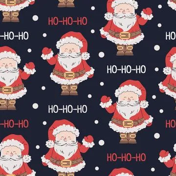Seamless pattern with cute Santa Claus. Vector holiday texture in flat styl.. Stock Illustration