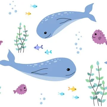 Seamless pattern with cute sea animals. Stock Illustration