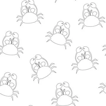 Seamless pattern with cute sea crab. Black outline crab. Vector illustration  Illustrazione stock