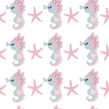 Seamless pattern with cute seahorses Stock Illustration