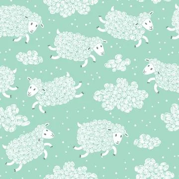 Seamless pattern with cute sheep and clouds. Stockillustratie