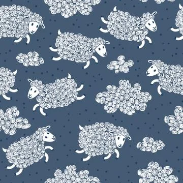 Seamless pattern with cute sheep and clouds. Stock Illustration