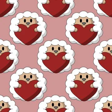 Seamless pattern with cute Sheeps with heart Stock Illustration