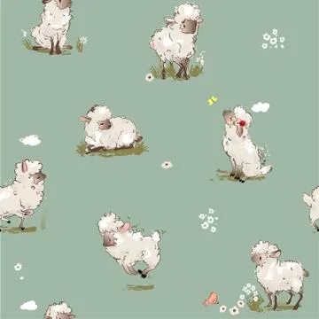Seamless pattern with cute sheeps Illustrazione stock