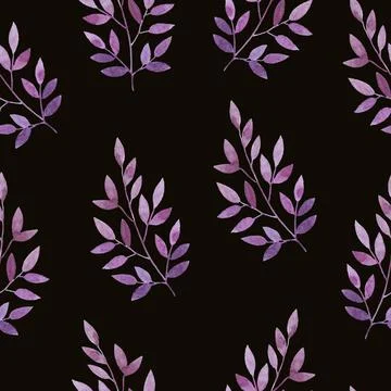 Seamless pattern with cute simple detailed branches with leaves. Illustrazione stock