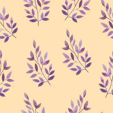 Seamless pattern with cute simple detailed branches with leaves. Stock Illustration