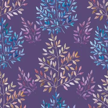 Seamless pattern with cute simple detailed branches with leaves. Illustrazione stock