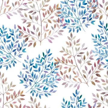 Seamless pattern with cute simple detailed branches with leaves. Illustrazione stock
