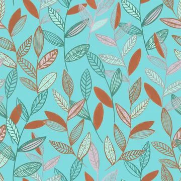 Seamless pattern with cute simple line branches with leaves. Minimalistic vector Illustrazione stock