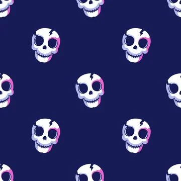 Seamless pattern with cute skulls. Festive background. Halloween. Repeat print Stock Illustration