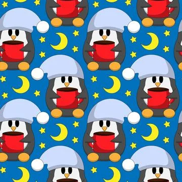 Seamless pattern with cute sleep Penguin Stock Illustration