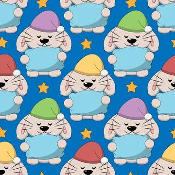 Seamless pattern with Cute sleep Rabbit with pillow Illustrazione stock