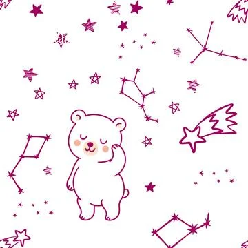 Seamless pattern with cute sleeping bears and stars Stock Illustration