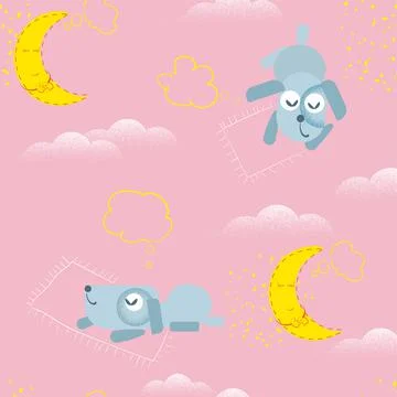 Seamless pattern with cute sleeping puppy Illustrazione stock