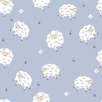 Seamless pattern with cute sleeping sheep. Perfect for kids apparel,fabric,.. Stock-Illustration
