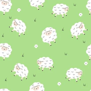 Seamless pattern with cute sleeping sheep. Perfect for kids apparel,fabric,.. Stock Illustration