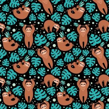 Seamless pattern with cute sloths Stock Illustration