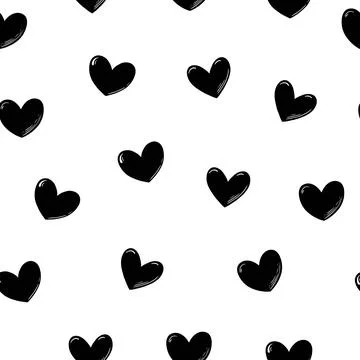 Seamless pattern with cute small black and white glossy hearts. Vector Stock Illustration