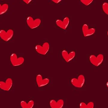 Seamless pattern with cute small red glossy hearts. Vector illustrations. Stock Illustration