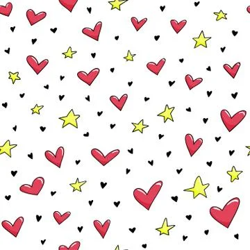 Seamless pattern with cute smiled hearts and stars. Stock Illustration