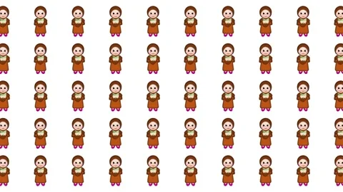 Seamless Pattern of Cute Smiling Muslimah Cartoon Girl on White Background Stock Footage 345539463