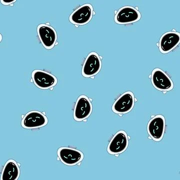 Seamless pattern Cute smiling robot head with glowing blue face lines depicti 스톡 일러스트