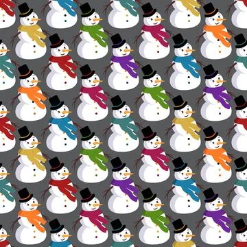 Seamless pattern with cute smiling snowmen Stock Illustration