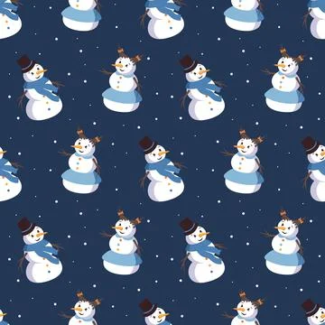 Seamless pattern with cute smiling snowmen Stock Illustration