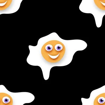 Seamless Pattern with Cute Smilying Fried Eggs Stock Illustration