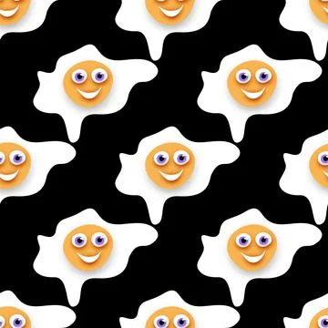 Seamless Pattern with Cute Smilying Fried Eggs Stock Illustration