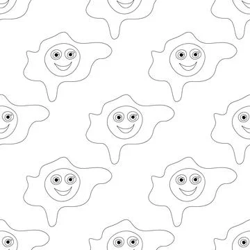 Seamless Pattern with Cute Smilying Fried Eggs Stock Illustration