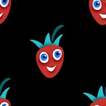 Seamless Pattern with Cute Smilying Strawberry Stock Illustration