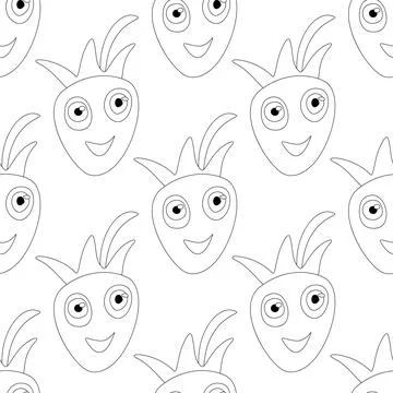 Seamless Pattern with Cute Smilying Strawberry Stock Illustration