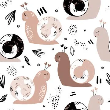 Seamless pattern with cute snails Stock Illustration