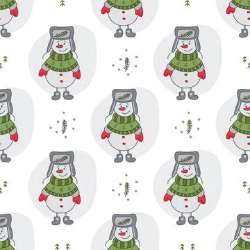 Seamless pattern with cute snowman in hat Stock Illustration