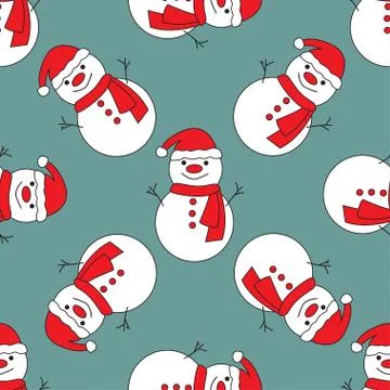 Seamless pattern with cute snowmen Stock Illustration