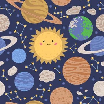 Seamless pattern cute space background for baby Stock Illustration