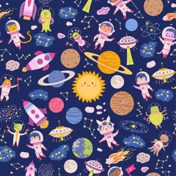 Seamless pattern cute space background for baby Stock Illustration