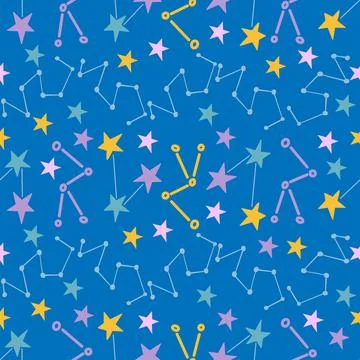 Seamless pattern with cute space stars on blue background in vector graphic. For イラスト素材