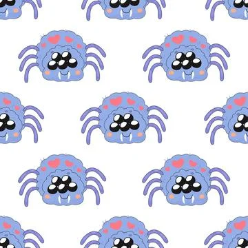 Seamless pattern, cute spider, cartoon, baby. on white background for fabri.. Stock Illustration
