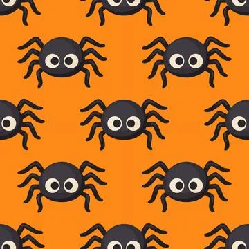 Seamless pattern with cute spiders. Halloween. Hand drawn trendy flat style Stock Illustration