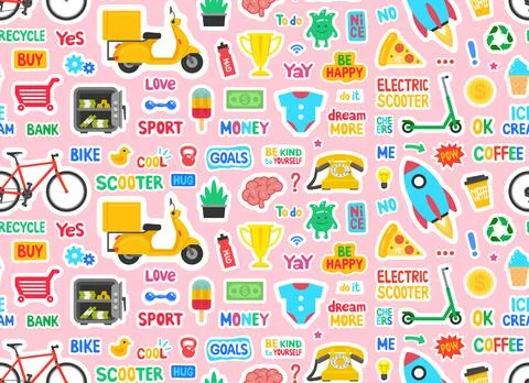 Seamless pattern with Cute sticker Stock Illustration