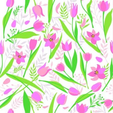 Seamless pattern of cute stylish tulips. Spring illustration. Stock Illustration