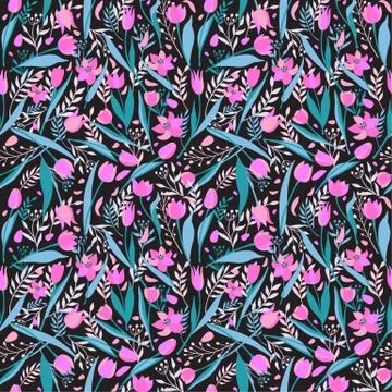 Seamless pattern of cute stylish tulips. Spring illustration. Stock Illustration