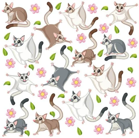 Seamless pattern with cute sugar gliders Stock Illustration