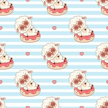 Seamless pattern with Cute summer Sheep with sunglasses floats on inflatabl.. Stock Illustration