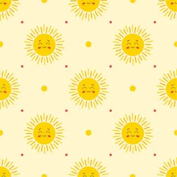 Seamless pattern with cute sun character. Vector illustration イラスト素材